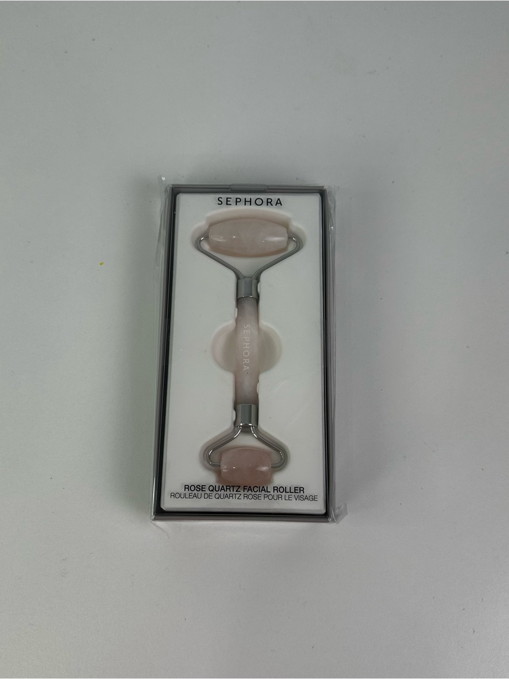 Sephora Rose Quartz Double Ended Facial Roller Pink and Silver